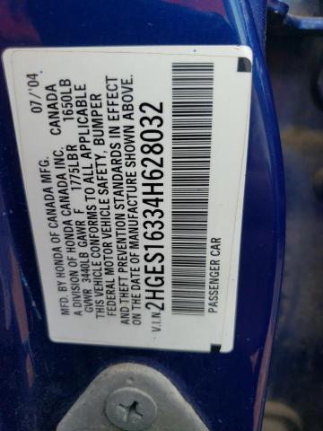 2HGES16334H628032 - 2004 HONDA CIVIC DX VP أزرق صورة 12