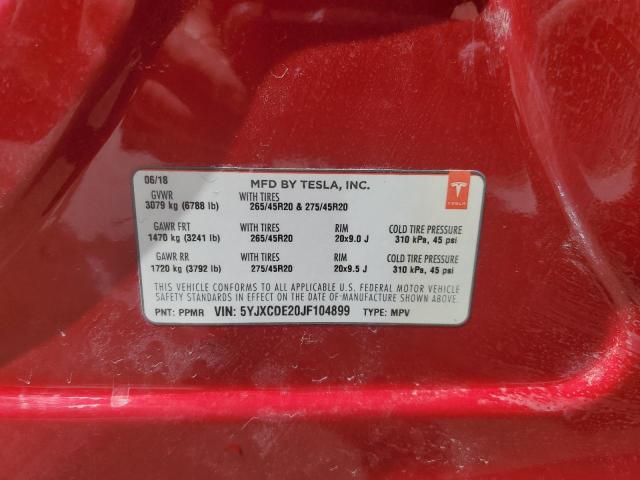 5YJXCDE20JF104899 - 2018 TESLA MODEL X RED photo 13