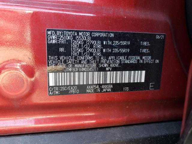 JTMFB3FV4MD045711 - 2021 TOYOTA RAV4 PRIME XSE RED photo 13