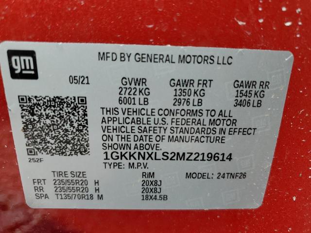 1GKKNXLS2MZ219614 - 2021 GMC ACADIA DENALI RED photo 14