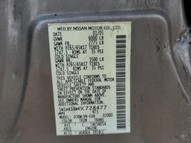 5N1AR18W45C728477 - 2005 NISSAN PATHFINDER LE 棕色 照片 13