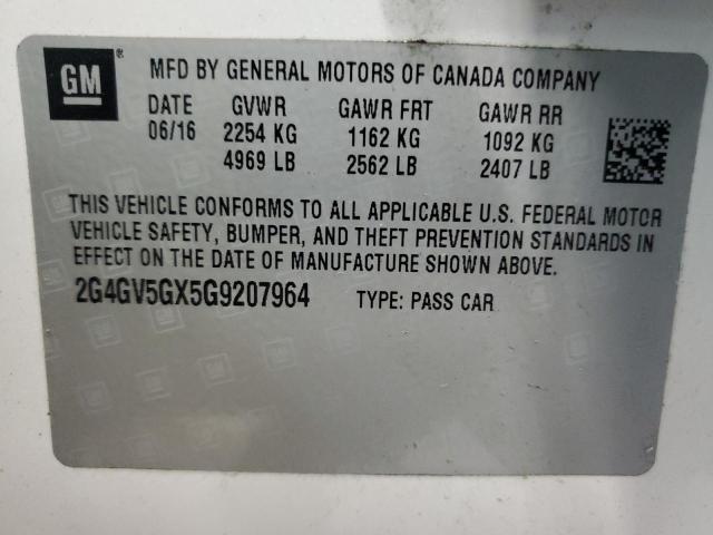 2G4GV5GX5G9207964 - 2016 BUICK REGAL GS WHITE photo 12