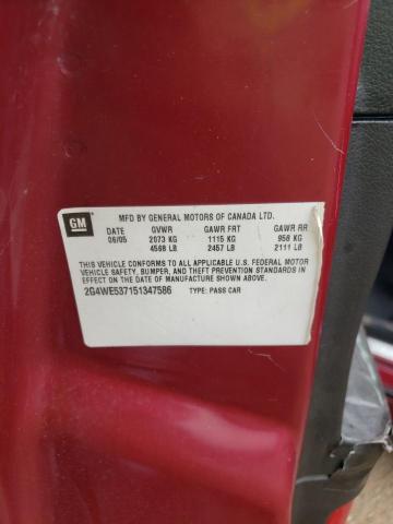 2G4WE537151347586 - 2005 BUICK LACROSSE CXS წითელი ფოტო 12