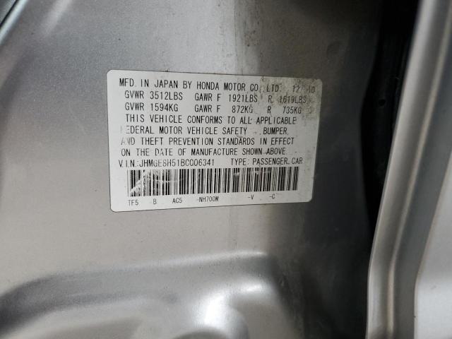 JHMGE8H51BC006341 - 2011 HONDA FIT SPORT SILVER photo 13