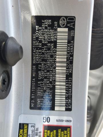 2T1BURHE1KC226512 - 2019 TOYOTA COROLLA L ვერცხლისფერი ფოტო 12