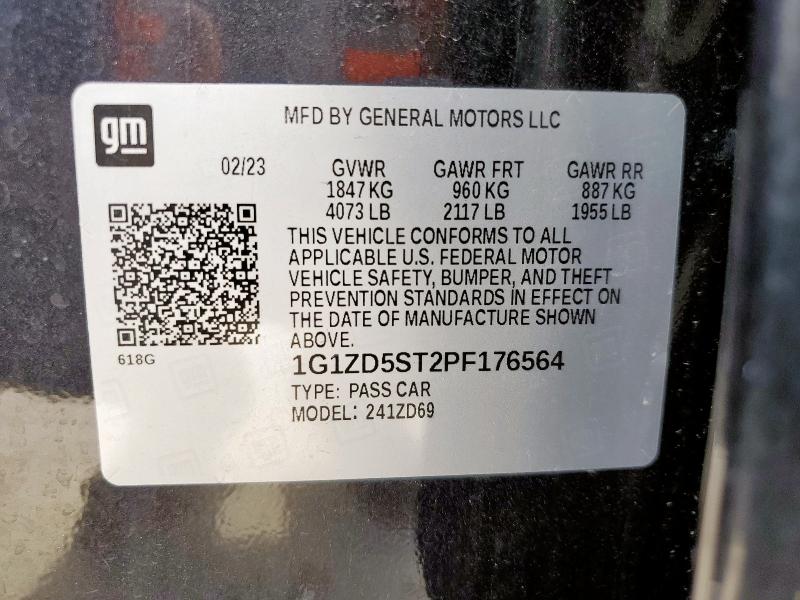 1G1ZD5ST2PF176564 - 2023 CHEVROLET MALIBU LT Темно-сірий фото 12