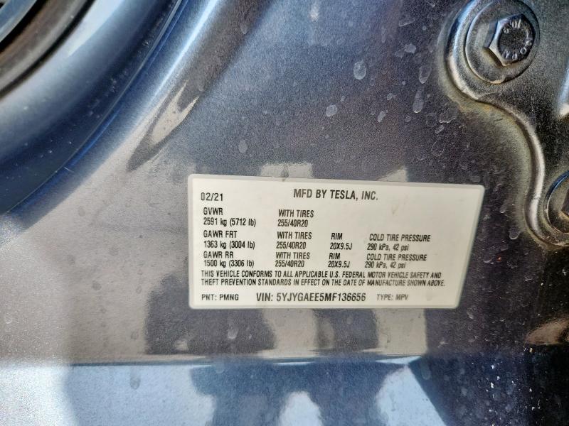5YJYGAEE5MF136656 - 2021 TESLA MODEL Y GRAY photo 14