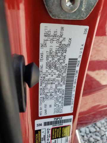 5TFJU4GN1BX010449 - 2011 TOYOTA TACOMA DOUBLE CAB PRERUNNER RED photo 12