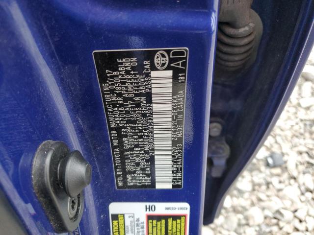 2T1BURHE9HC837932 - 2017 TOYOTA COROLLA L BLUE photo 13