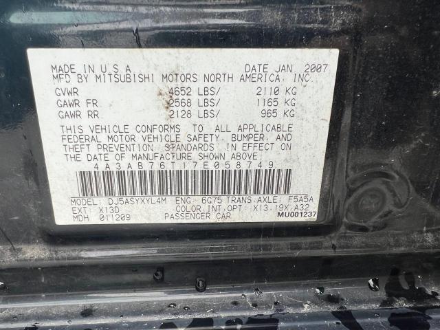 4A3AB76T17E058749 - 2007 MITSUBISHI GALANT RALLIART BLACK photo 10