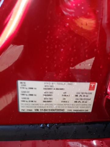 5YJSA1E45KF332043 - 2019 TESLA MODEL S Կարմիր լուսանկար 12