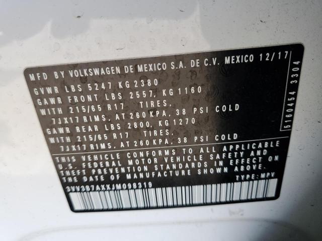 3VV3B7AXXJM098319 - 2018 VOLKSWAGEN TIGUAN SE Blanco foto 13