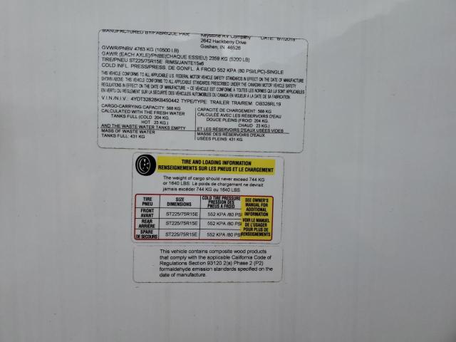 4YDT32828KB450442 - 2019 KEYSTONE OUTBACK WHITE photo 10