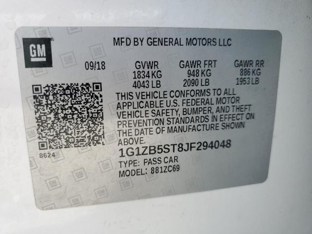 1G1ZB5ST8JF294048 - 2018 CHEVROLET MALIBU LS თეთრი ფოტო 12