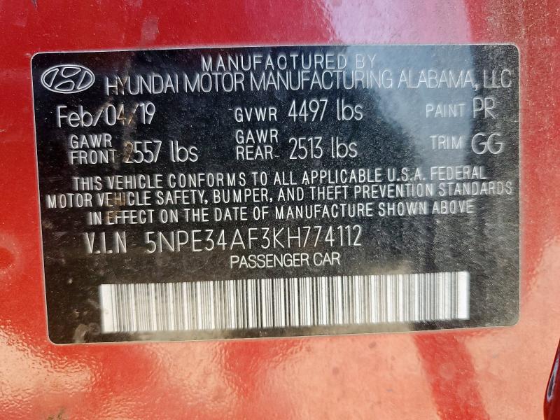 5NPE34AF3KH774112 - 2019 HYUNDAI SONATA LIMITED BURGUNDY photo 14