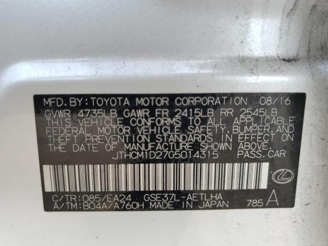 JTHCM1D27G5014315 - 2016 LEXUS IS 300 WHITE photo 12