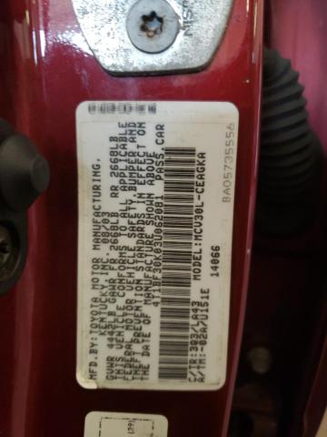 4T1BF30K03U062081 - 2003 TOYOTA CAMRY LE RED photo 12