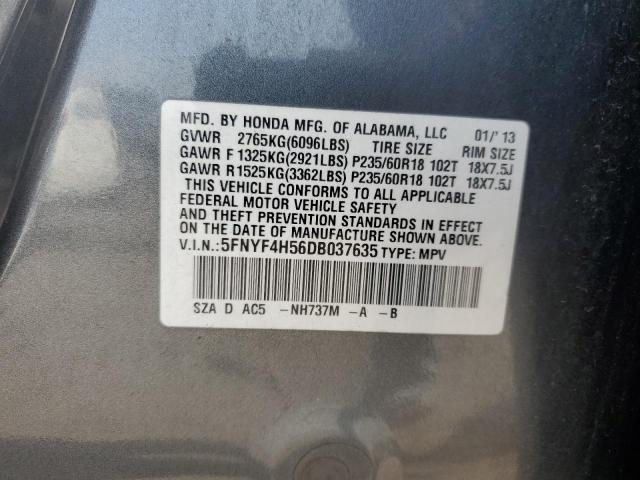 5FNYF4H56DB037635 - 2013 HONDA PILOT EXL 灰色 照片 13