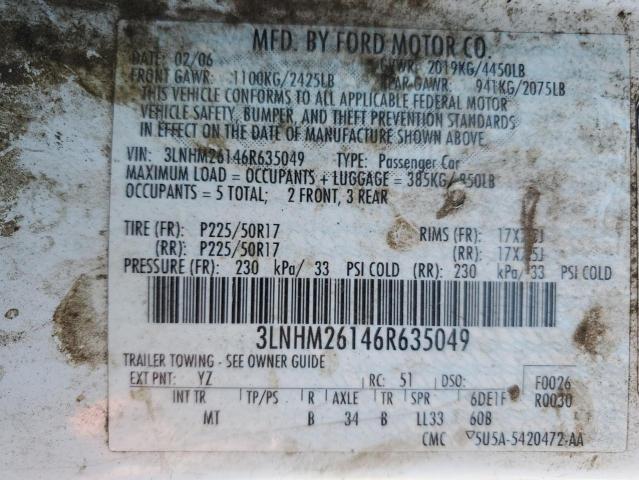 3LNHM26146R635049 - 2006 LINCOLN ZEPHYR WHITE photo 13