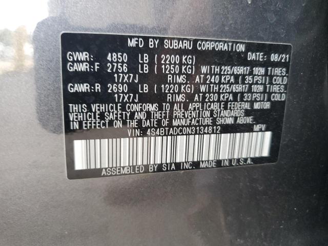 4S4BTADC0N3134812 - 2022 SUBARU OUTBACK PREMIUM GRAY photo 12