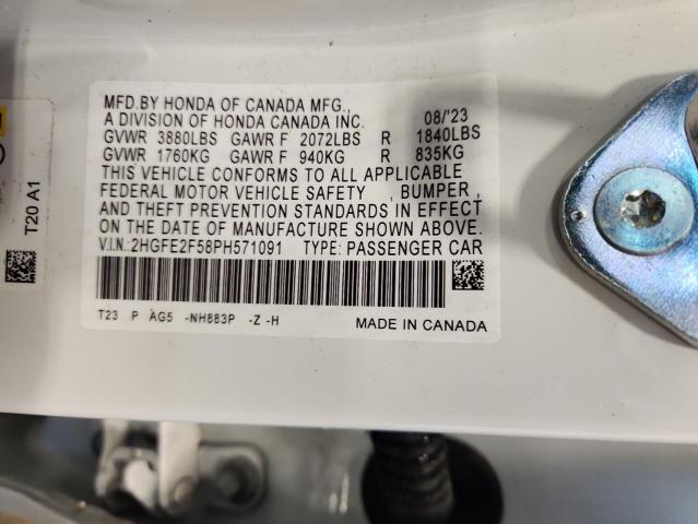 2HGFE2F58PH571091 - 2023 HONDA CIVIC SPORT 白色 照片 12