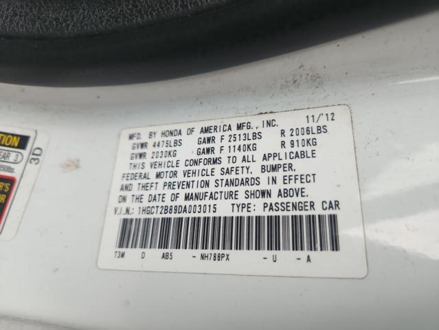 1HGCT2B89DA003015 - 2013 HONDA ACCORD EXL WHITE photo 12