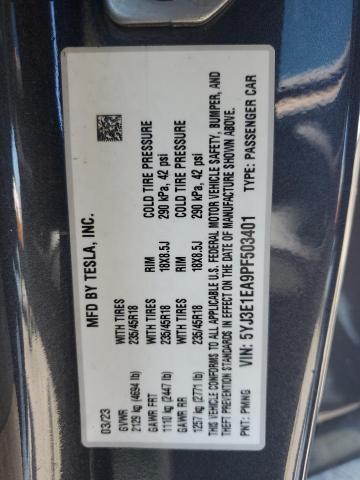 5YJ3E1EA9PF503401 - 2023 TESLA MODEL 3 GRAY photo 12
