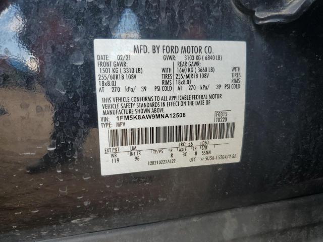 1FM5K8AW9MNA12508 - 2021 FORD EXPLORER POLICE INTERCEPTOR შავი ფოტო 14