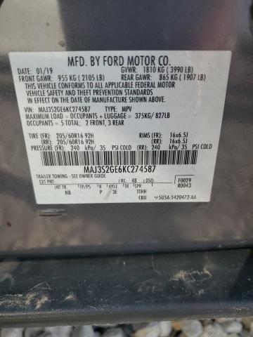 MAJ3S2GE6KC274587 - 2019 FORD ECOSPORT SE Gris foto 12