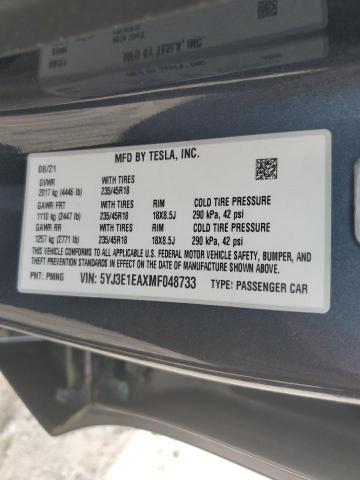 5YJ3E1EAXMF048733 - 2021 TESLA MODEL 3 ნაცრისფერი ფოტო 12