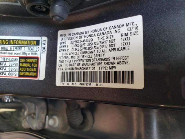 2HKRM3H48GH537104 - 2016 HONDA CR-V SE GRAY photo 12