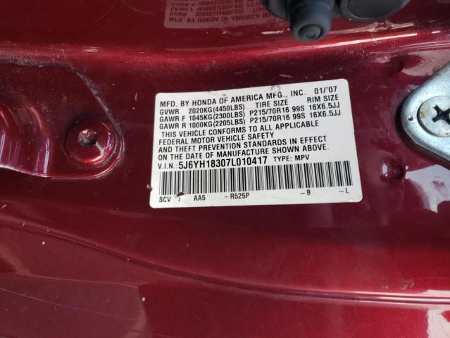 5J6YH18307L010417 - 2007 HONDA ELEMENT LX RED photo 12