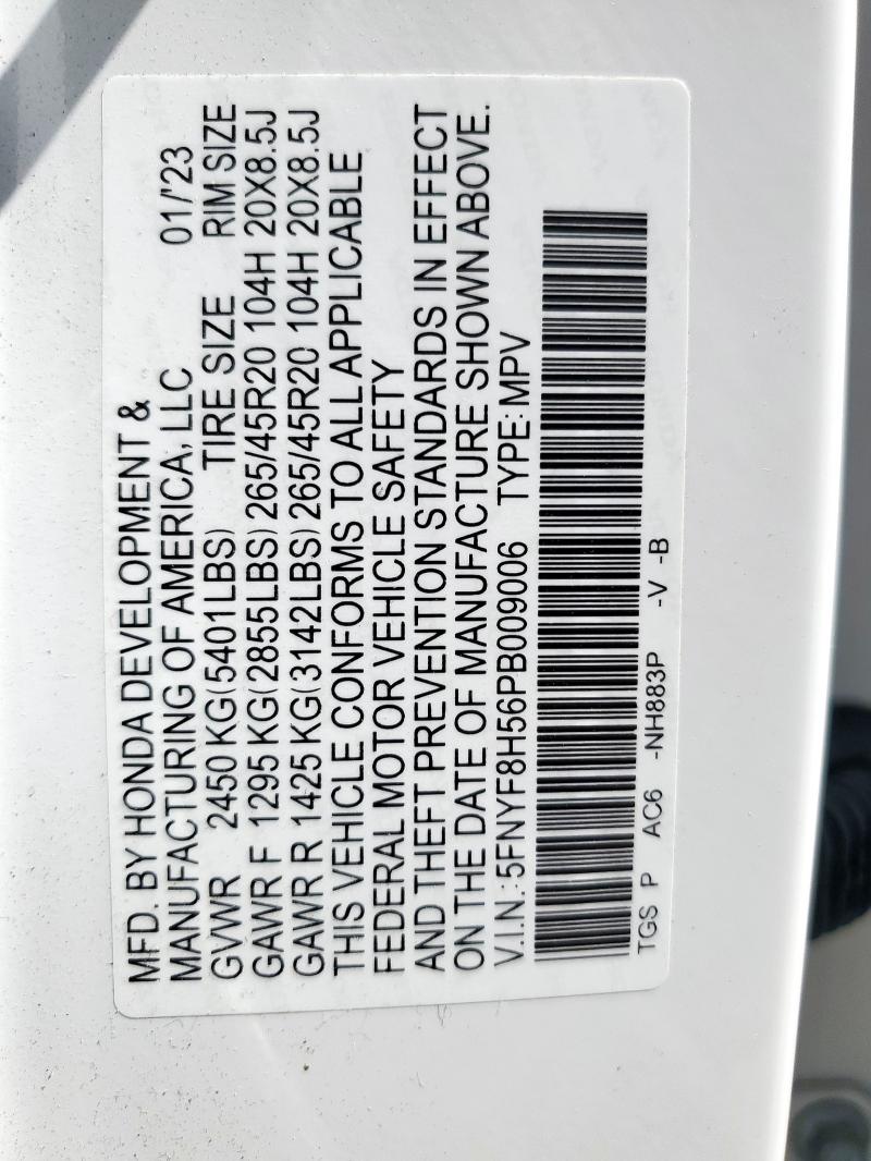 5FNYF8H56PB009006 - 2023 HONDA PASSPORT EXL WHITE photo 14