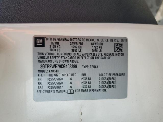 3GTP2WE79CG103399 - 2012 GMC SIERRA K1500 SLT 白色 照片 12