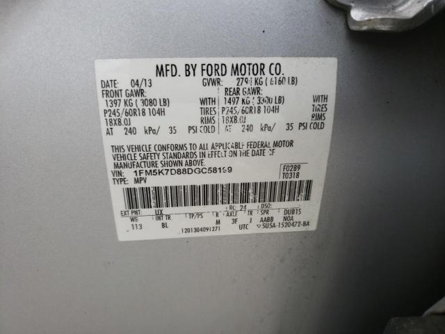 1FM5K7D88DGC58199 - 2013 FORD EXPLORER XLT SILVER photo 13