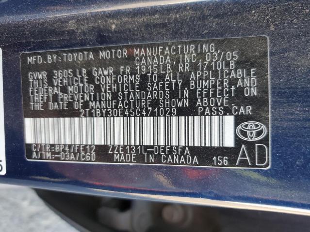 2T1BY30E45C471029 - 2005 TOYOTA COROLLA XRS BLUE photo 12