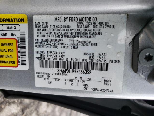 3FA6P0LU9ER356352 - 2014 FORD FUSION SE HYBRID SILVER photo 12