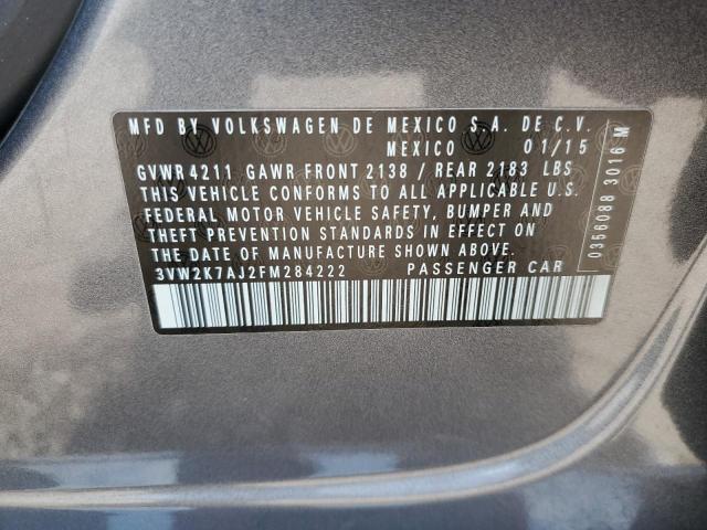 3VW2K7AJ2FM284222 - 2015 VOLKSWAGEN JETTA BASE 灰色 照片 12