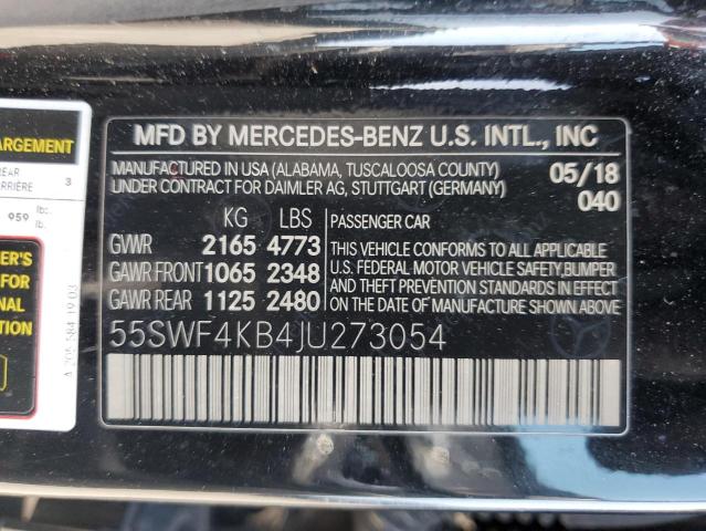 55SWF4KB4JU273054 - 2018 MERCEDES-BENZ C 300 4MATIC BLACK photo 12