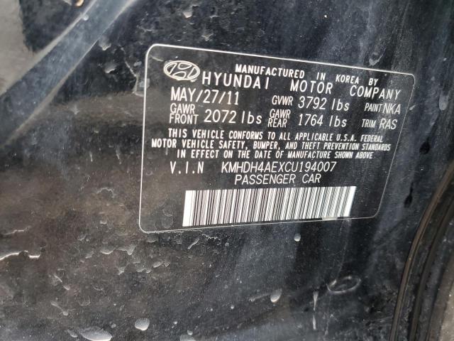 KMHDH4AEXCU194007 - 2012 HYUNDAI ELANTRA GLS BLACK photo 12