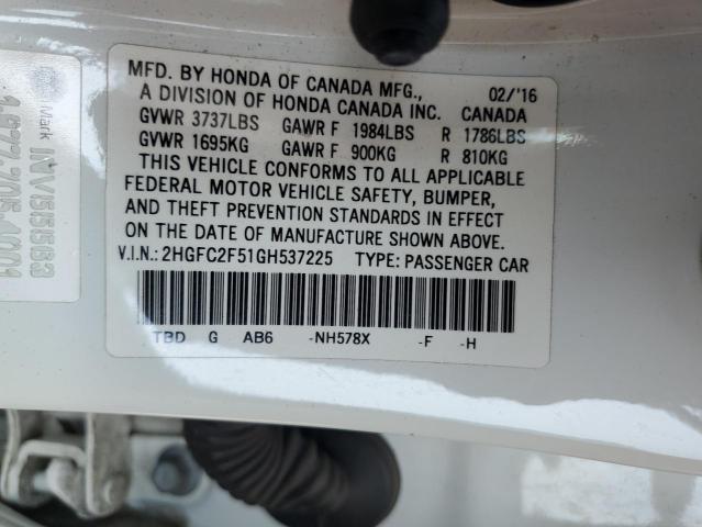 2HGFC2F51GH537225 - 2016 HONDA CIVIC LX 白色 照片 12