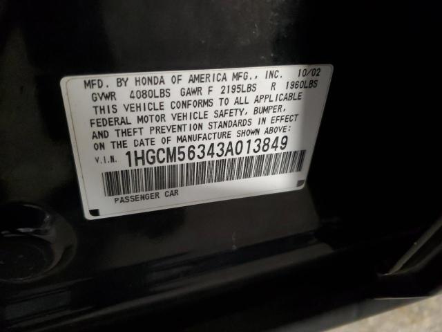 1HGCM56343A013849 - 2003 HONDA ACCORD LX BLACK photo 12