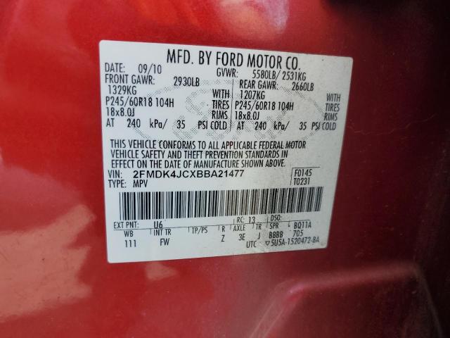 2FMDK4JCXBBA21477 - 2011 FORD EDGE SEL MAROON photo 13