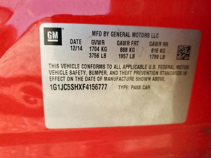 1G1JC5SHXF4156777 - 2015 CHEVROLET SONIC LT RED photo 12