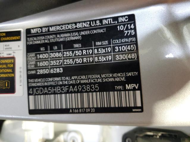 4JGDA5HB3FA493835 - 2015 MERCEDES-BENZ ML 350 4MATIC SILVER photo 13