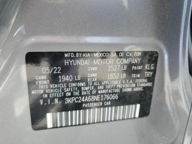 3KPC24A68NE176066 - 2022 HYUNDAI ACCENT SE SILVER photo 12