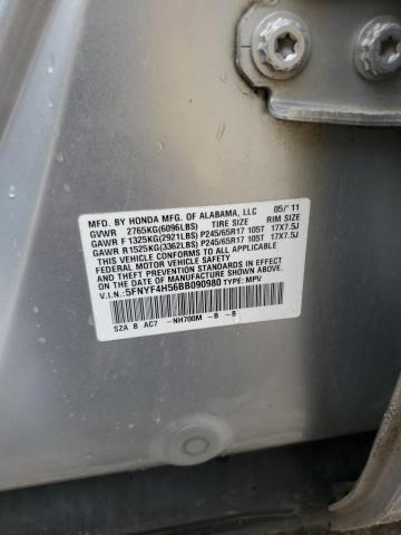 5FNYF4H56BB090980 - 2011 HONDA PILOT EXL 银色 照片 13