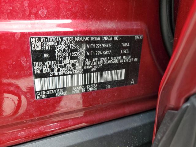 2T3H1RFV5MW135466 - 2021 TOYOTA RAV4 LE 红色 照片 14