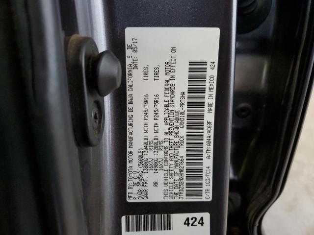 3TMDZ5BNXHM027664 - 2017 TOYOTA TACOMA DOUBLE CAB GRAY photo 12