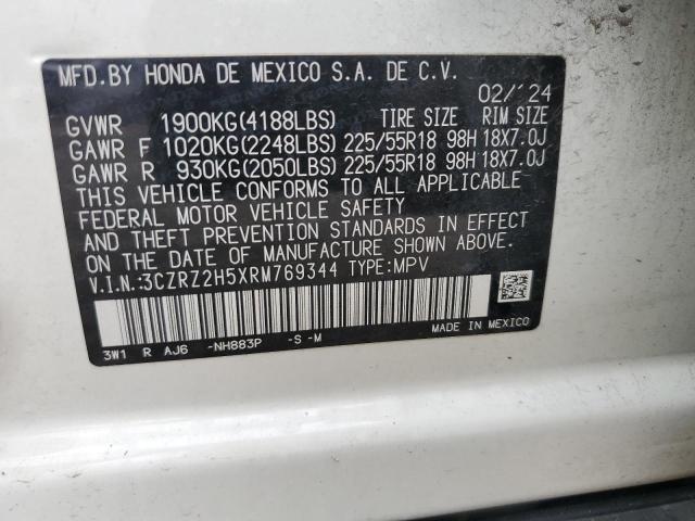 3CZRZ2H5XRM769344 - 2024 HONDA HR-V SPORT WHITE photo 13